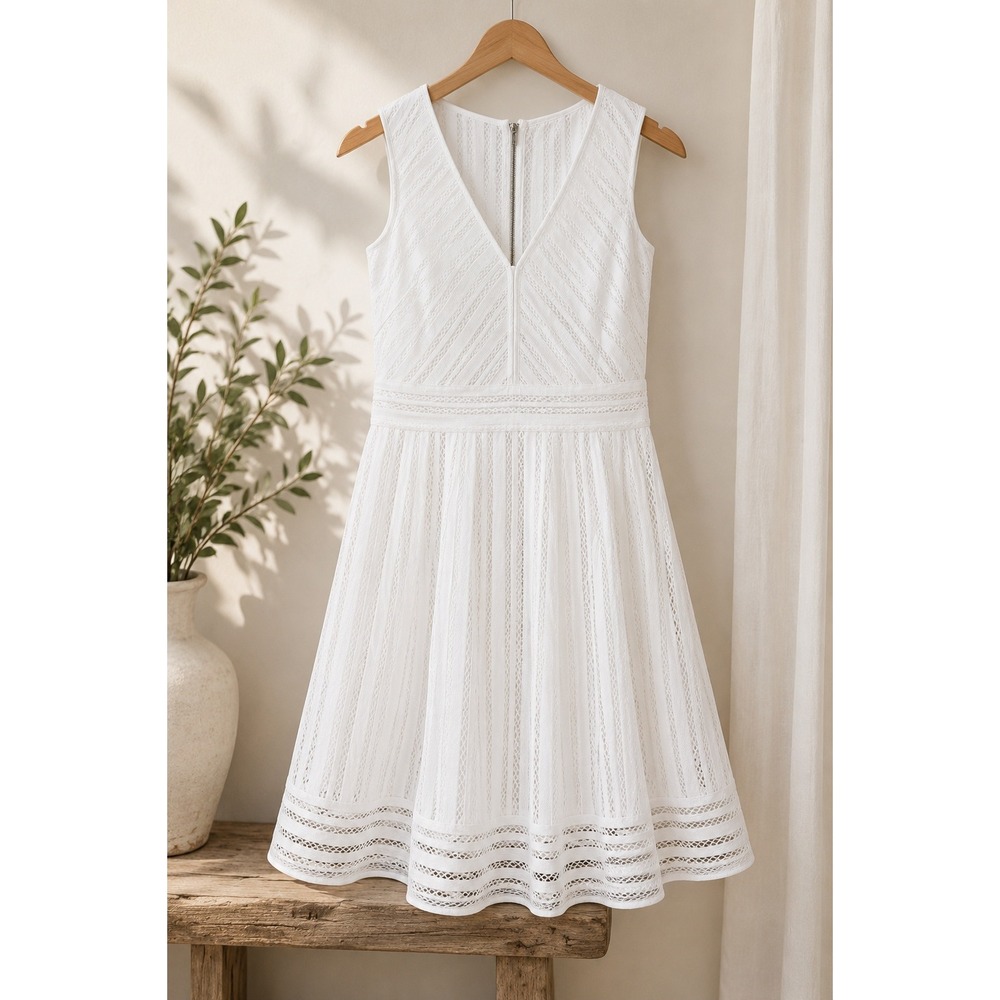 J.Crew White Lace Fit & Flare Dress Sleeveless V-Neck Bridal Shower Size 2